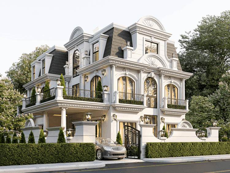 Thiết kế mặt tiền cổ điển: Sự đối xứng và hoa văn tinh xảo